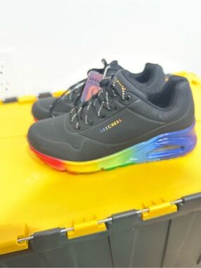 NWT Skechers Black Sneakers with Rainbow Sole